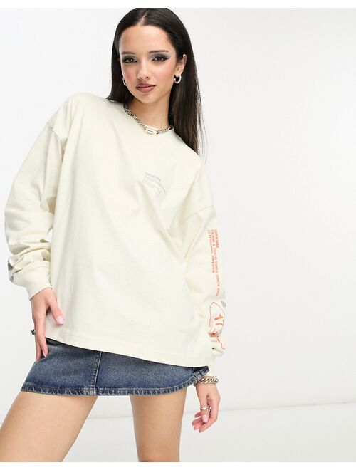 Dr Denim back print long sleeve t-shirt in cream