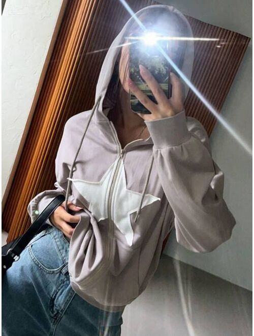 DAZY Star Pattern Drop Shoulder Drawstring Hoodie