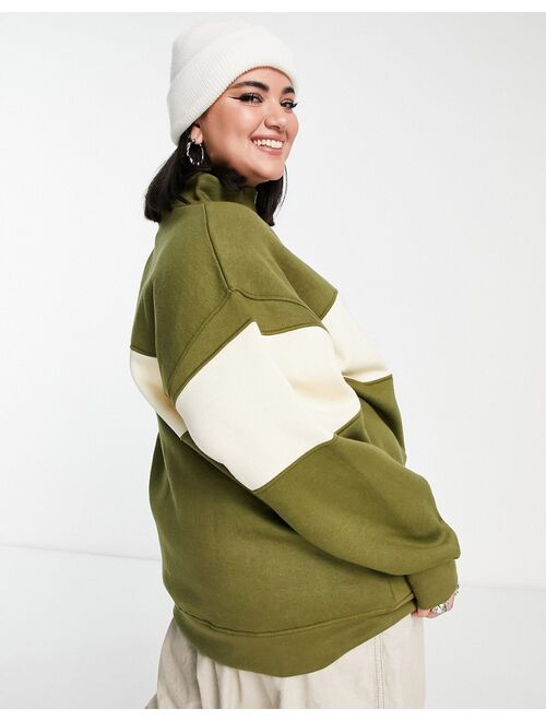 Daisy Street Plus funnel neck half zip sweatshirt in khaki