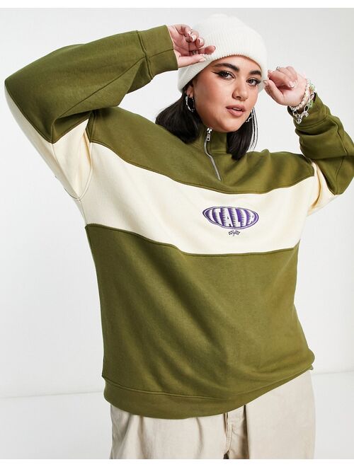 Daisy Street Plus funnel neck half zip sweatshirt in khaki