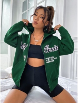 EZwear Drop Shoulder Letter Graphic Hoodie