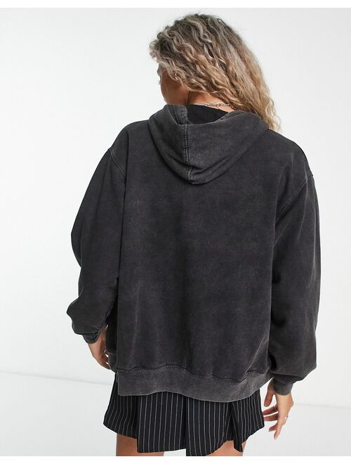 Daisy Street oversized zip hoodie in washed black