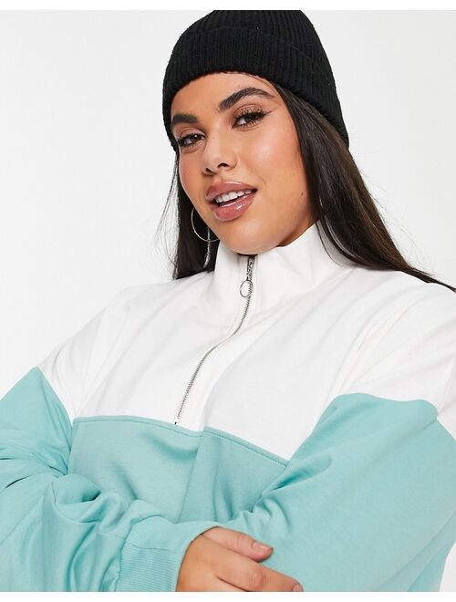 ASOS DESIGN Curve half zip sweatshirt in color block