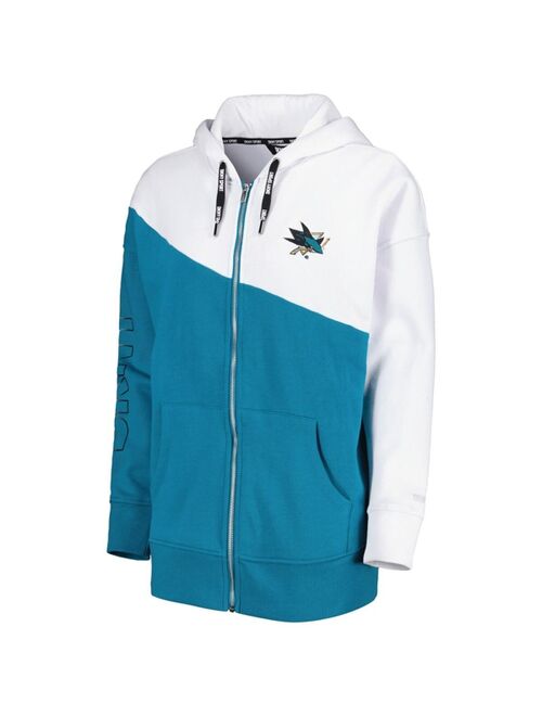 Women's DKNY Sport Teal, White San Jose Sharks Gina Full-Zip Hoodie