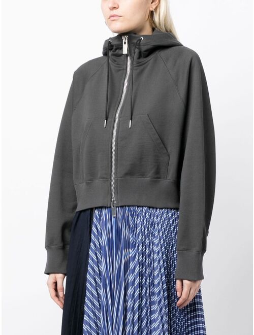 sacai zip-up cropped cotton hoodie