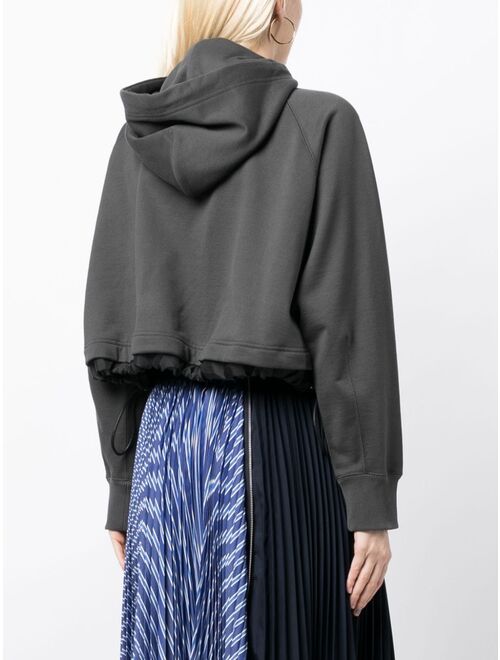 sacai zip-up cropped cotton hoodie