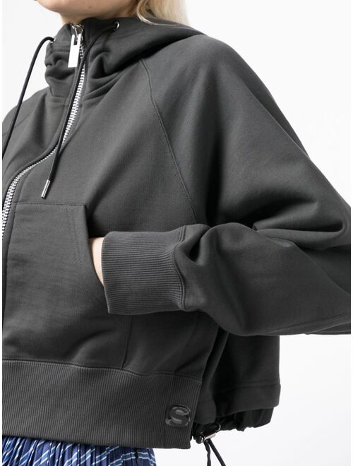 sacai zip-up cropped cotton hoodie