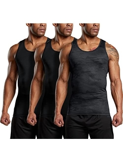 3 Pack Men's Cool Dry Compression Sleeveless Tank Top, Sports Running Basketball Workout Base Layer