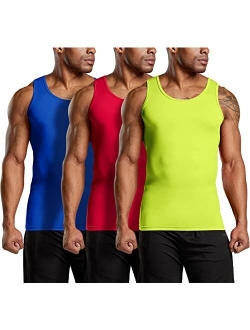 3 Pack Men's Cool Dry Compression Sleeveless Tank Top, Sports Running Basketball Workout Base Layer