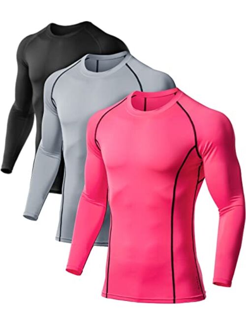 ATHLIO 1 or 3 Pack Men's UPF 50+ Long Sleeve Compression Shirts, Water Sports Rash Guard Base Layer, Athletic Workout Shirt