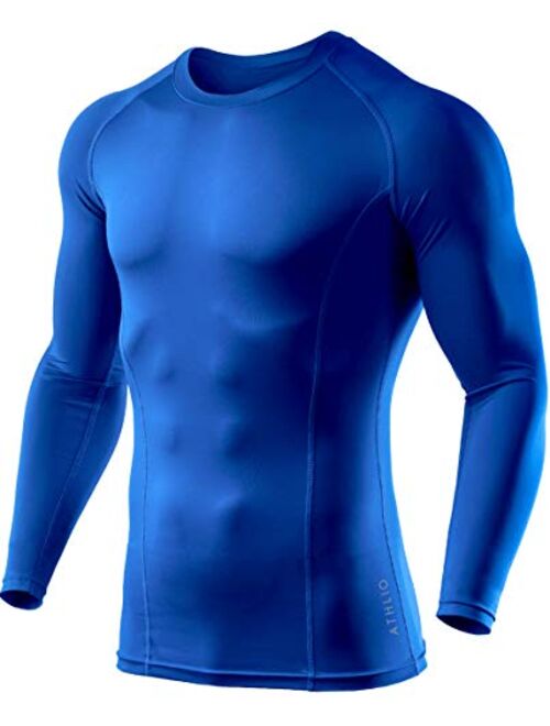 ATHLIO 1 or 3 Pack Men's UPF 50+ Long Sleeve Compression Shirts, Water Sports Rash Guard Base Layer, Athletic Workout Shirt