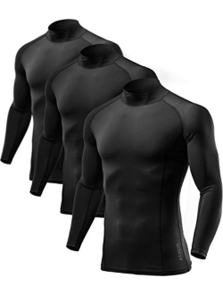 2 or 3 Pack Men's UPF 50  Mock Long Sleeve Compression Shirts, Athletic Workout Shirt, Water Sports Rash Guard