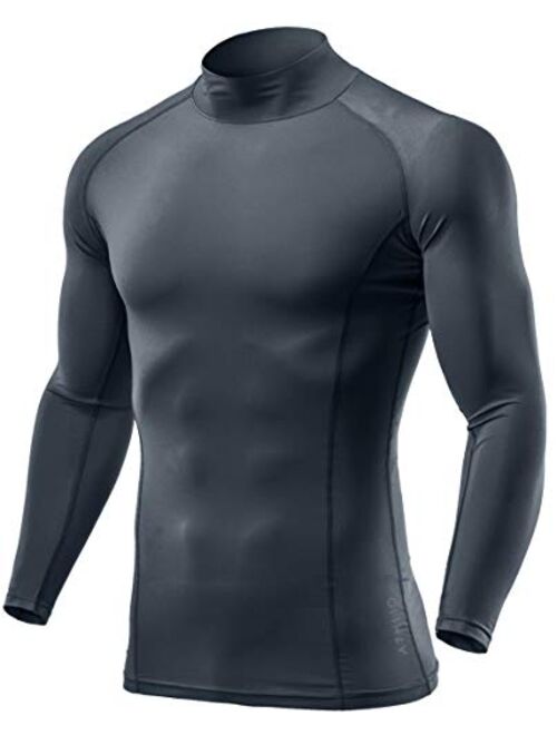 ATHLIO 2 or 3 Pack Men's UPF 50+ Mock Long Sleeve Compression Shirts, Athletic Workout Shirt, Water Sports Rash Guard