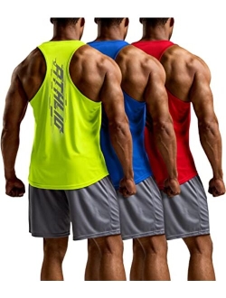 3 Pack Men's Dry Fit Muscle Workout Tank Tops, Y-Back Bodybuilding Gym Shirts, Athletic Fitness Tank Top