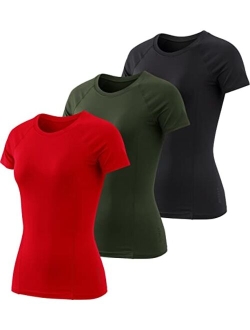 3 Pack Women's Short Sleeve Workout Shirts, Moisture Wicking Sports Tops, Active Sports Running Exercise Gym Tee Shirt