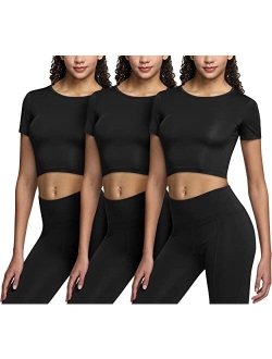 3 Pack Women's Short Sleeve Workout Shirts, Moisture Wicking Sports Tops, Active Sports Running Exercise Gym Tee Shirt