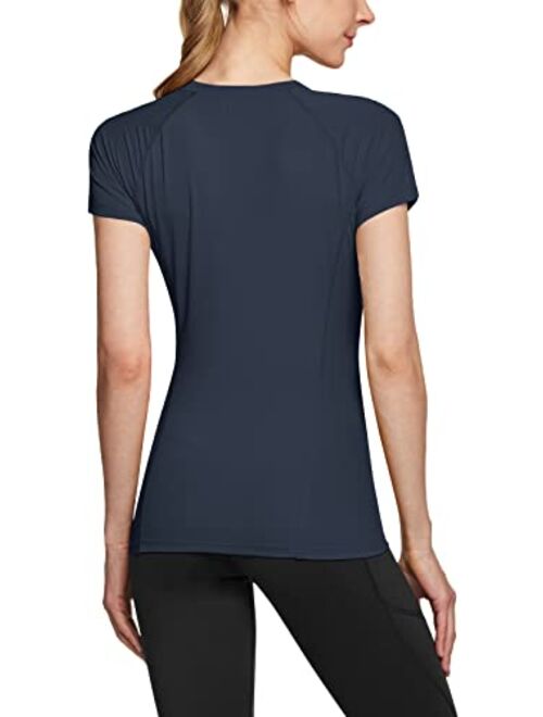 ATHLIO 3 Pack Women's Short Sleeve Workout Shirts, Moisture Wicking Sports Tops, Active Sports Running Exercise Gym Tee Shirt