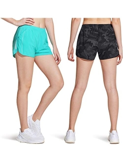 2 Pack Women's Running Shorts with Pockets, Dry Fit Exercise Workout Shorts, Jogging Sports Athletic Shorts Mesh Liner