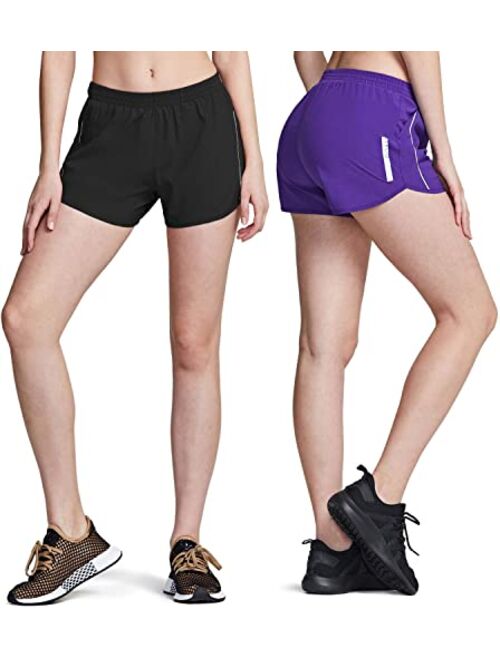 ATHLIO 2 Pack Women's Running Shorts with Pockets, Dry Fit Exercise Workout Shorts, Jogging Sports Athletic Shorts Mesh Liner