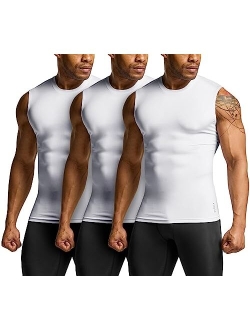 3 Pack Men's Sleeveless Workout Shirts, Dry Fit Running Compression Cutoff Shirts, Athletic Base Layer Tank Top