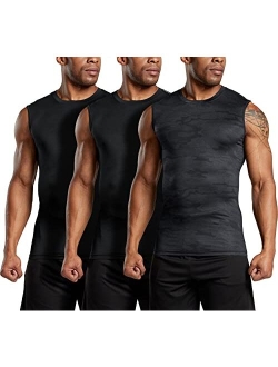 3 Pack Men's Sleeveless Workout Shirts, Dry Fit Running Compression Cutoff Shirts, Athletic Base Layer Tank Top