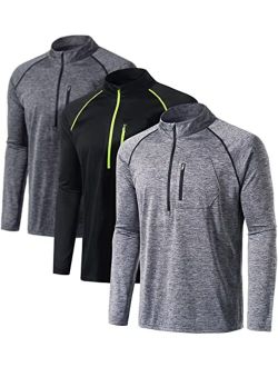 3 Pack Men's Long Sleeve Athletic Shirts - Quick Dry, UV Sun Protection, and 1/4 Zip Pullover Running Tops for Outdoor