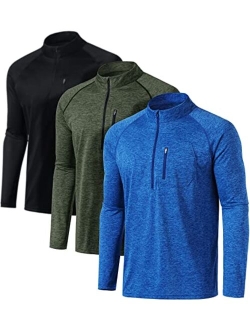 3 Pack Men's Long Sleeve Athletic Shirts - Quick Dry, UV Sun Protection, and 1/4 Zip Pullover Running Tops for Outdoor