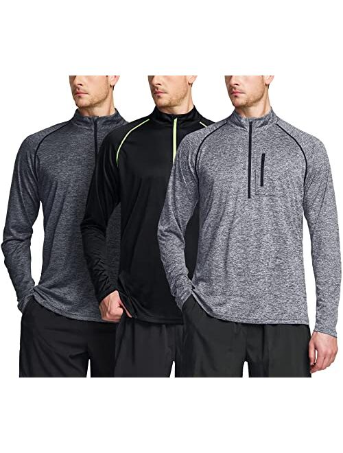 ATHLIO 3 Pack Men's Long Sleeve Athletic Shirts - Quick Dry, UV Sun Protection, and 1/4 Zip Pullover Running Tops for Outdoor