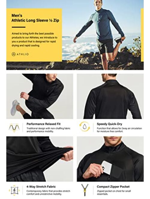 ATHLIO 3 Pack Men's Long Sleeve Athletic Shirts - Quick Dry, UV Sun Protection, and 1/4 Zip Pullover Running Tops for Outdoor