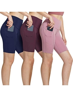 1, 2 or 3 Pack Women's High Waist Tummy Control Yoga Shorts, Workout Exercise Shorts, Running Shorts w Pocket