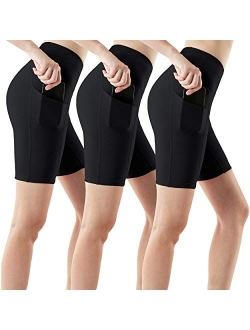 1, 2 or 3 Pack Women's High Waist Tummy Control Yoga Shorts, Workout Exercise Shorts, Running Shorts w Pocket