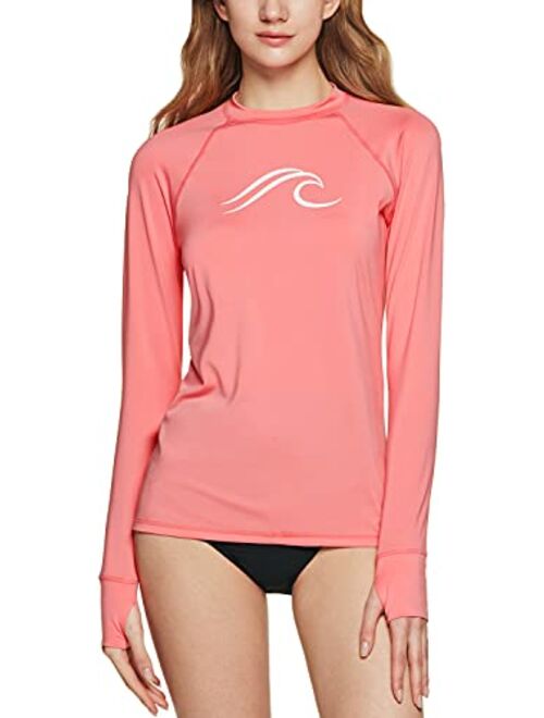 ATHLIO Women's UPF 50+ Rash Guard, Long Sleeve Surfing Swimsuit Top, UV/SPF Water Beach Swim Shirts