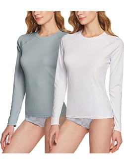 2 Pack Women's Long Sleeve Rashguard Swim Shirts, UPF 50  UV/Sun Protection Shirts, Cool Dry Summer Water T-Shirt