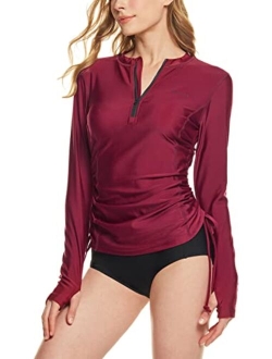 Women's Half-Zip Front Rash Guard, UPF 50  Side Adjustable Long Sleeve Swim Shirts, UV/Sun Protection Swimsuit Top