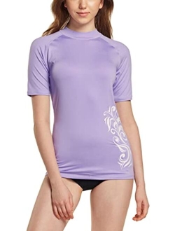 Women's UPF 50  Rash Guard, Short Sleeve Surfing Swimsuit Top, UV/SPF Active Water Beach Swim Shirts