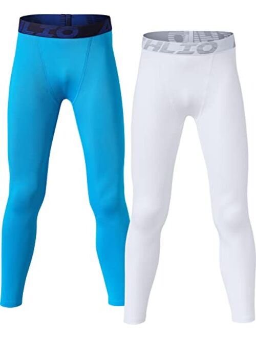 ATHLIO 2 Pack Boy's UPF 50+ Compression Pants Baselayer, Cool Dry Active Running Tights, 4-Way Stretch Workout Leggings