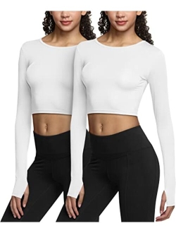 2 Pack Women's Sports Compression Shirt, Cool Dry Fit Long Sleeve Workout Tops, Athletic Exercise Gym Yoga Shirts