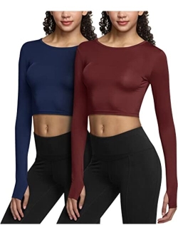 2 Pack Women's Sports Compression Shirt, Cool Dry Fit Long Sleeve Workout Tops, Athletic Exercise Gym Yoga Shirts