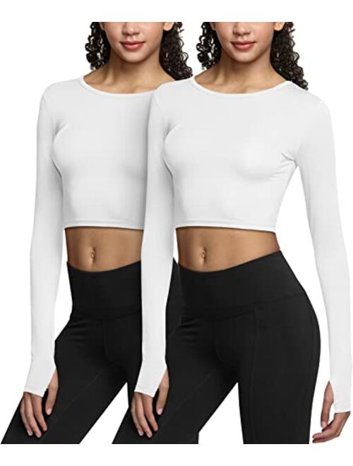 ATHLIO 2 Pack Women's Sports Compression Shirt, Cool Dry Fit Long Sleeve Workout Tops, Athletic Exercise Gym Yoga Shirts