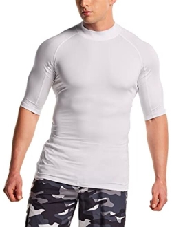 Men's UPF 50  Rash Guard, UV/SPF Short Sleeve Swim Shirt, Active Water Beach Surf Swimsuit Top