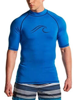 Men's UPF 50  Rash Guard, UV/SPF Short Sleeve Swim Shirt, Active Water Beach Surf Swimsuit Top