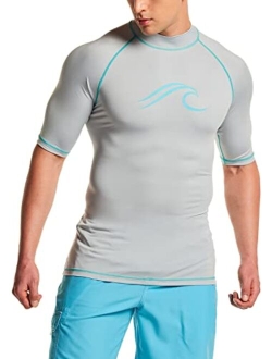 Men's UPF 50  Rash Guard, UV/SPF Short Sleeve Swim Shirt, Active Water Beach Surf Swimsuit Top