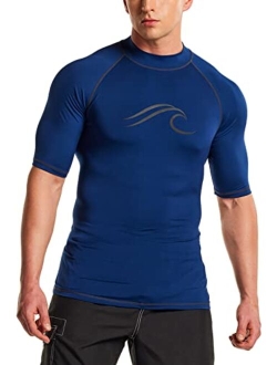 Men's UPF 50  Rash Guard, UV/SPF Short Sleeve Swim Shirt, Active Water Beach Surf Swimsuit Top