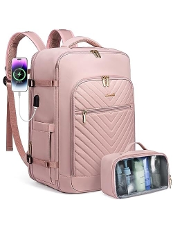 Travel Backpack,Carry On Backpack Flight Approved with Toiletry Bag,Expandable Large Laptop Backpack Women Waterproof Backpack Fit 17.3 Inch with USB Charging Po