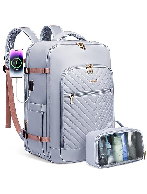 LOVEVOOK Travel Backpack,Carry On Backpack Flight Approved with Toiletry Bag,Expandable Large Laptop Backpack Women Waterproof Backpack Fit 17.3 Inch with USB Charging Po