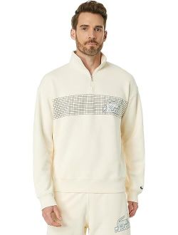 Loose Fit High Neck 1/4 Zip Sweatshirt with Front Tennis Net Graphic