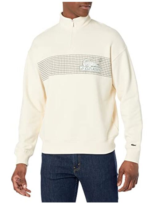 Lacoste Loose Fit High Neck 1/4 Zip Sweatshirt with Front Tennis Net Graphic