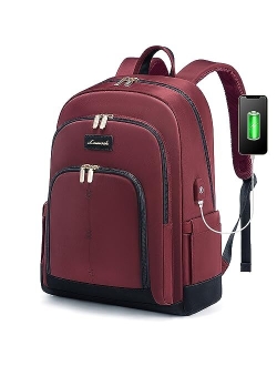 Laptop Backpack for Women,Travel Backpack 15.6 Inch Computer Back Pack with USB Charging Port for Work Business,Wine Red