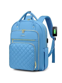 Laptop Backpack for Women, Large Capacity Travel Work Backpacks Purse, Stylish Quilted Water Resistant Nurse Teacher Computer Bag with USB Port, Fits 15.6 Inch L