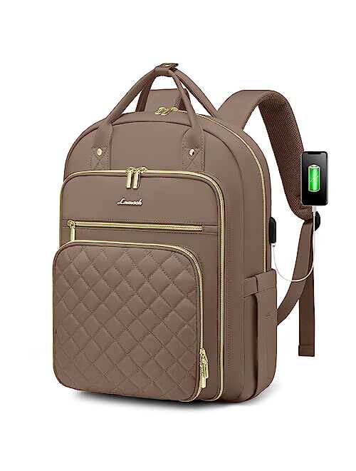 LOVEVOOK Laptop Backpack for Women, Large Capacity Travel Work Backpacks Purse, Stylish Quilted Water Resistant Nurse Teacher Computer Bag with USB Port, Fits 15.6 Inch L